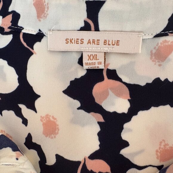 Skies Are Blue Button Down Long Sleeve Top w/ Roll Up Sleeves - Floral Print XXL - Picture 7 of 7